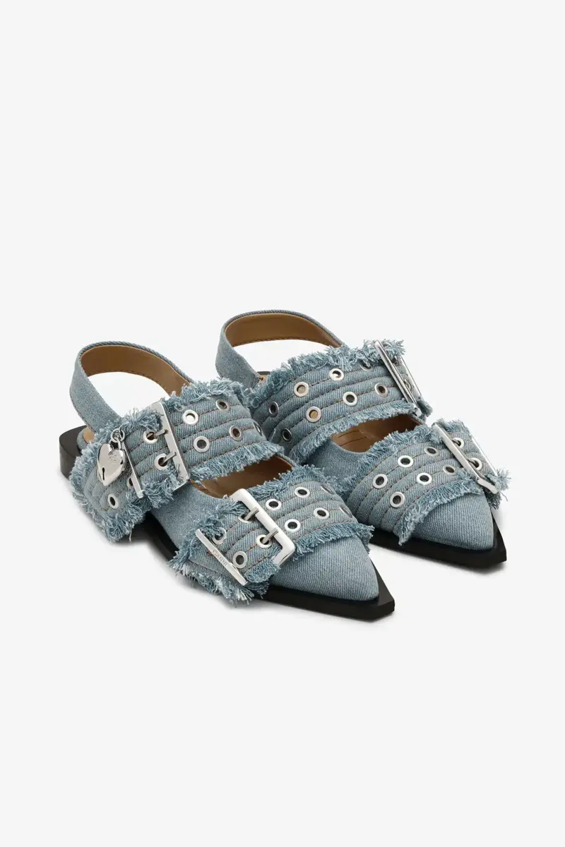 Feminine Buckle Ballerinas in Denim with Charms Feminine Buckle Ballerinas in Denim with Charms