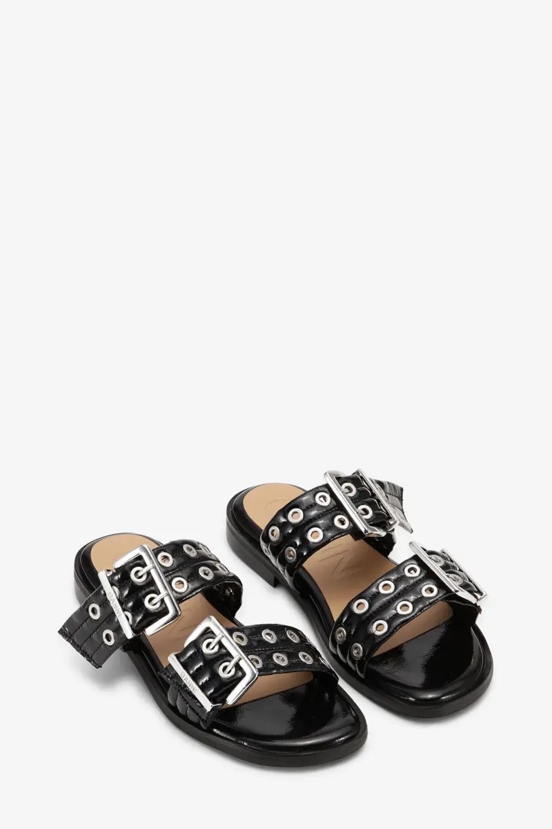 Feminine Buckle Two-Strap Sandals in Black