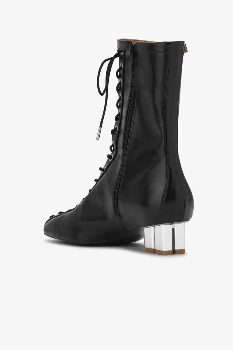 Lace-Up Ankle Boots in Black Oleatex Lace-Up Ankle Boots in Black Oleatex