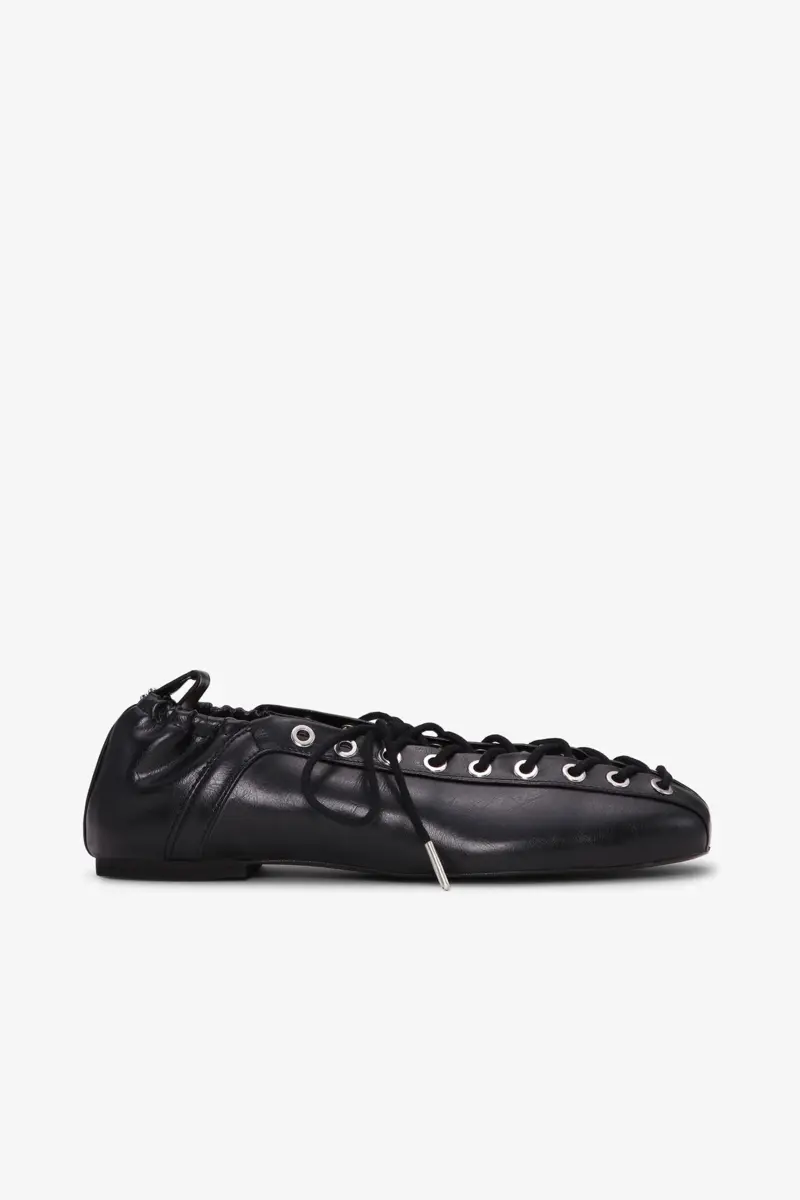 Lace-Up Ballerinas in Black Oleatex