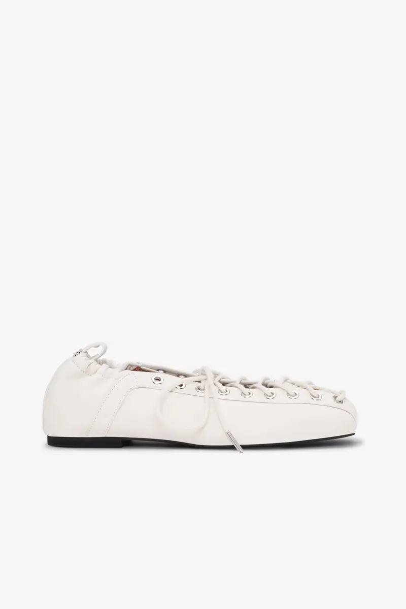 Lace-Up Ballerinas in Ivory